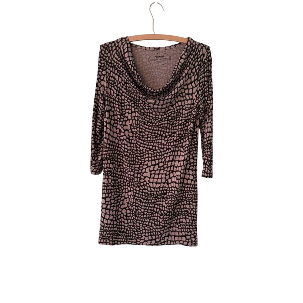 Soma Women’s Small Stretchy Soft Printed Jersey Long Sleeves Dress Slouch Neck